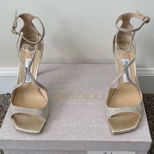 Jimmy Choo Azia Glitter Ankle-Strap Sandals